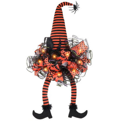 Halloween Door Witch Wreaths with Lights,Burlap Outdoor Front Door Witch Wreath for Home Indoor Outdoor Party