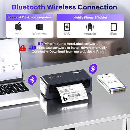 iDPRT Shipping Label Printer 4x6 Bluetooth Thermal Label Printer for Small Business and Shipping Package, Support Android, iPhone, Windows, macOS, Widely Used for Amazon, Shopify, Ebay