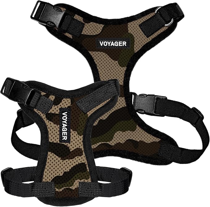 Voyager Step-in Pet Harness - All Weather Mesh, Adjustable Step in Harness for Cats and Dogs by Best Pet Supplies - Army/Black Trim, L