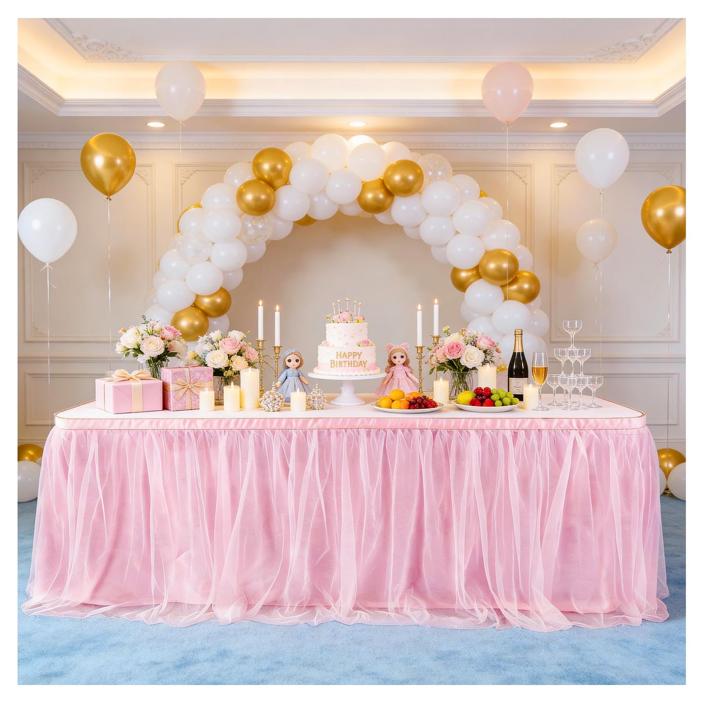 THARAHT Tulle Table Skirt 6FT 180CM Long for Rectangle Tables Round Tables Ruffle Desk Skirt for Princess Girls Birthday Party Cake Dessert Decorations Table Skirt