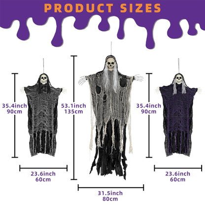 Kendane Halloween Decorations Outdoor and Indoor,3PCS Scary Hanging Ghosts,Halloween Grim Reaper Skeleton,Scary Party Decorations for Yard,Haunted House Decor