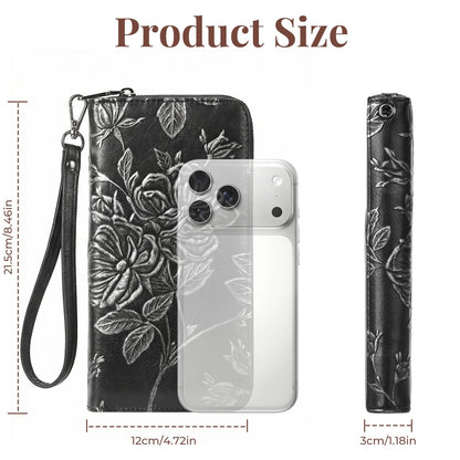 FORUWISH Wallet Women RFID Credit Card Holder Embossed Vegan Leather Large Capacity Black Wristlet Wallets for Women