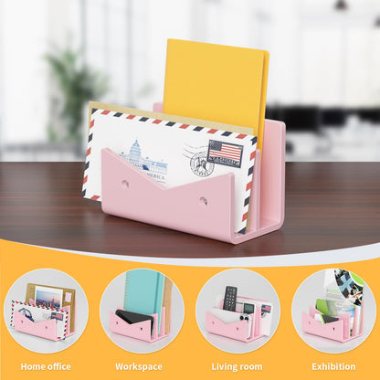 Rulyyo Mail Organizer Envelope Holder - 2 Compartments Pink Acrylic Mail Holder Countertop Vertical Desk Organizer Small File Bill Document Notebook Letter Sorter for Home School Office Supplies