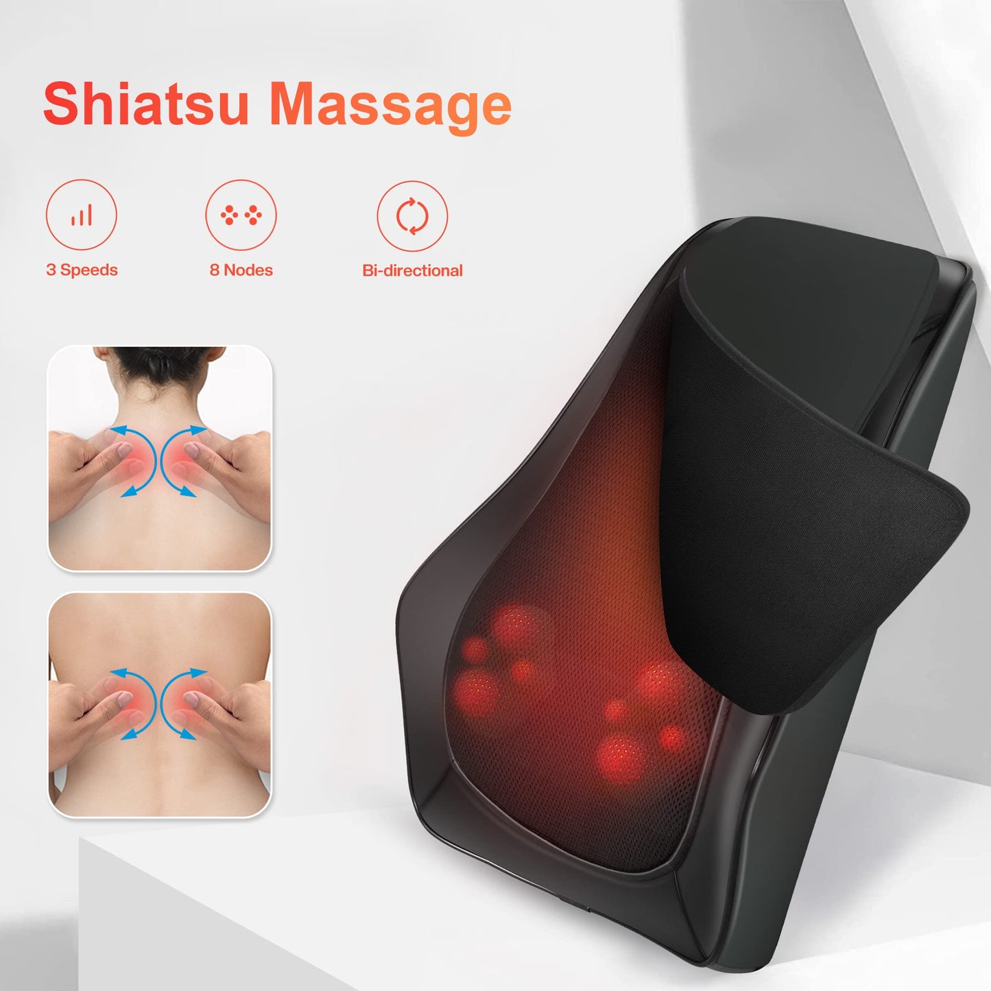 COMFIER Back Massager with Heat, Shiatsu Neck and Back Massager with Heat for Back Pain, Soothing Heating & 3D Kneading Massage Pillow Gift for Men Women