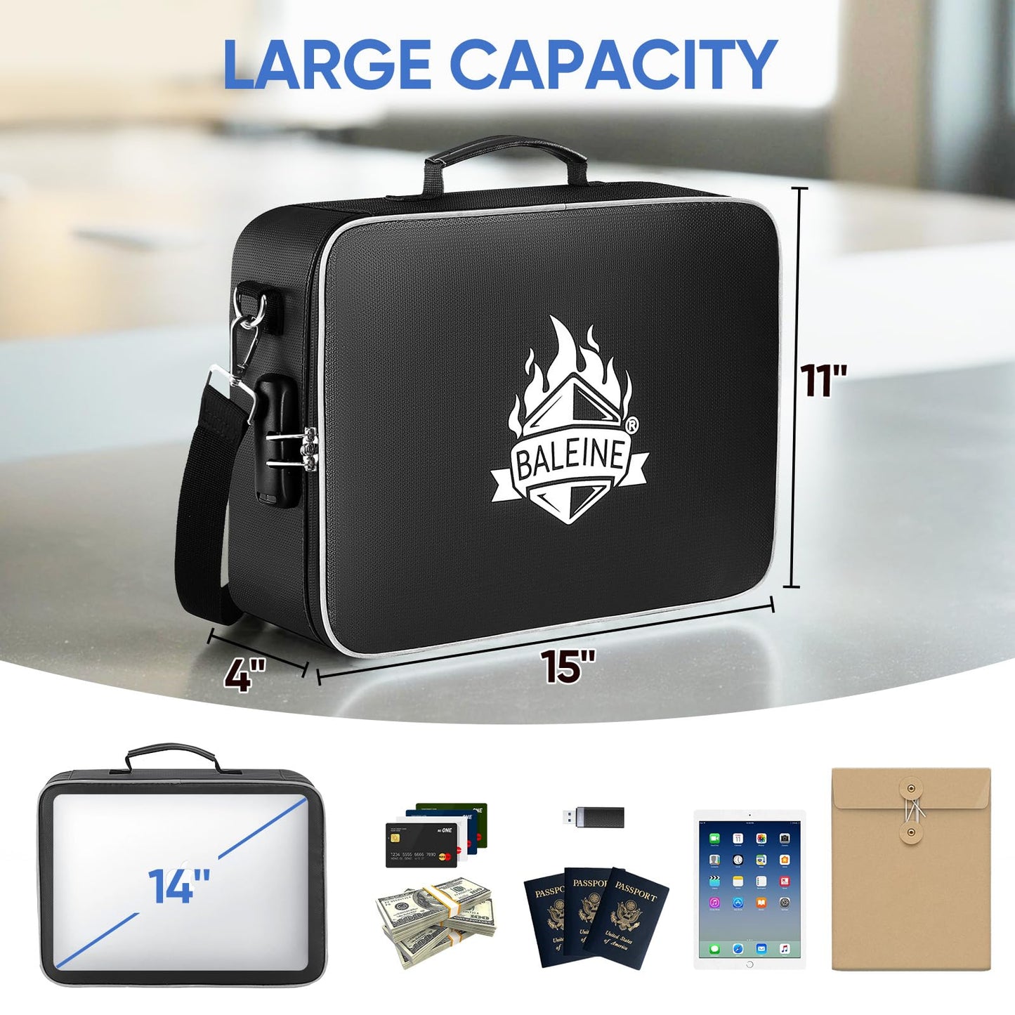 BALEINE Fireproof Ducument Bag + File Organizer 2 Pack