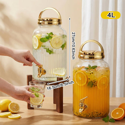SiliFine 2 Pieces 1 Gallon Plastic Beverage Dispenser with Spigot Striped Clear Large Drink Beverage Dispenser Summer Fridge Water Container with Tap for Party Iced Tea, Sangria, Lemonade(Gold)