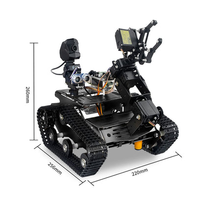 XiaoR GEEK Smart WiFi Robot Kit for Raspberry Pi 5 4B 3B, 4DOF Robotic Arm Track Tank Chassis Robot Car with HD Camera Ultrasonic Infrared Sensor Programming Project for 14+(without Raspberry Pi)