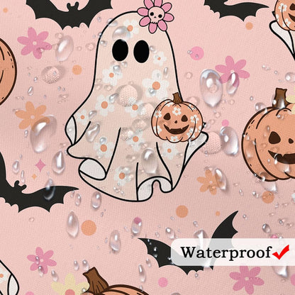 Xiaoput Pink Halloween Shower Curtain, Cute Ghost Pumpkin Black Bat Boo Shower Curtains for Bathroom Decor, Funny Cartoon Spooky Halloween Fabric Bath Curtain Set with Hooks, 70X72IN