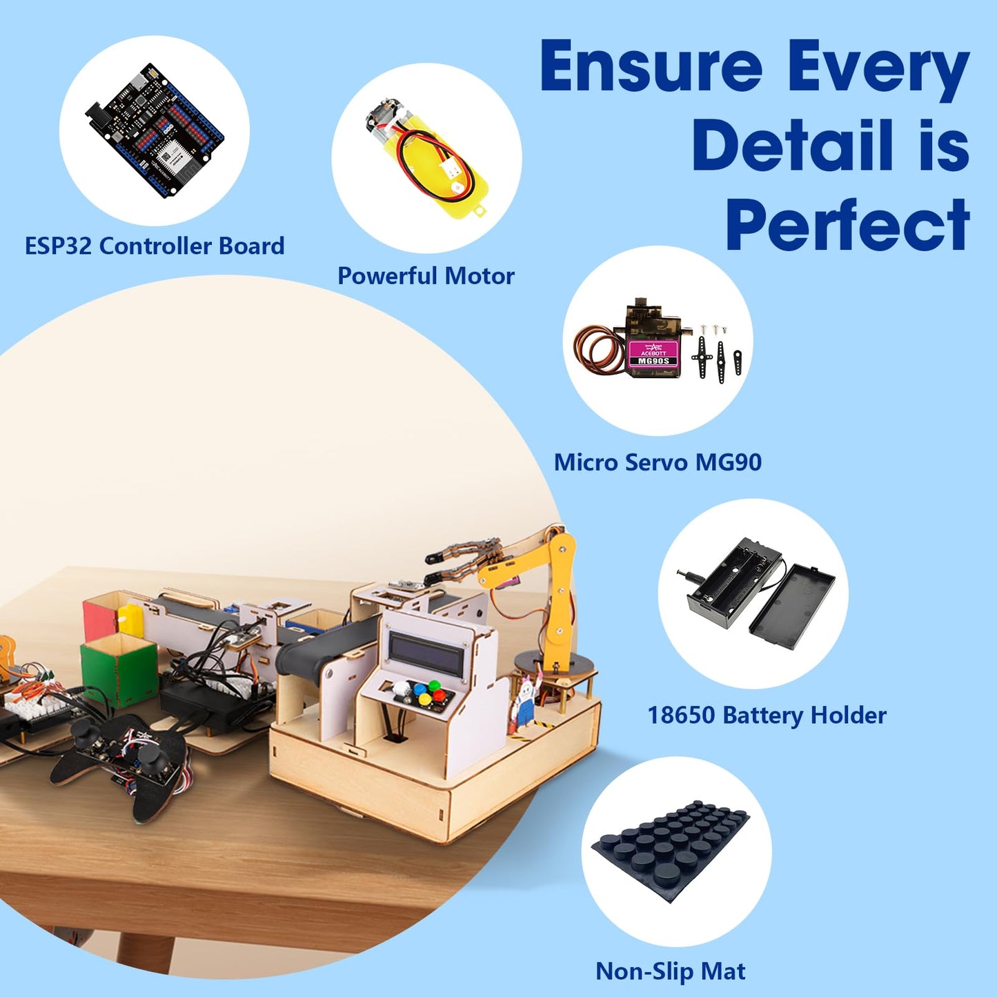 ACEBOTT IoT STEM Kit for Kids，Smart Factory Starter Kit for Arduino ESP32，3D Wooden Puzzles DIY Model Science Educational Set Building Toys for Adults Teens 10+