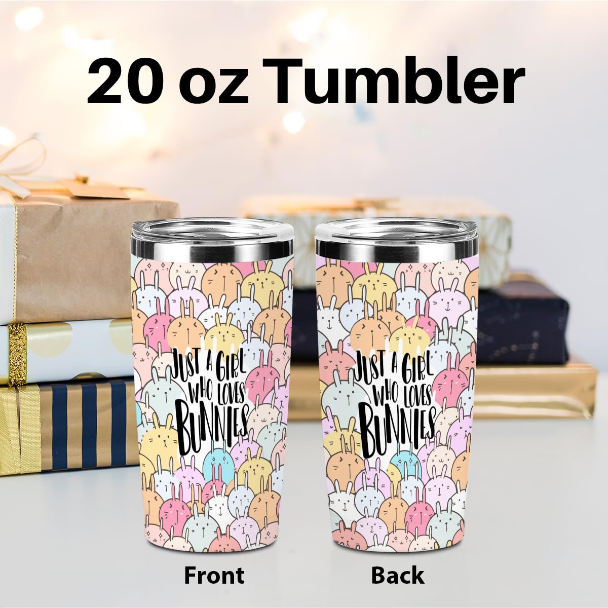 Funny Bunny Tumbler,Bunny Stuff 20 oz Stainless Steel Coffee Mug，Travel Cup，Insulated Cup with Lid for Car, Perfect Gifts for Girl Bunnies Lover Niece Friend Coworker Christmas Birthday