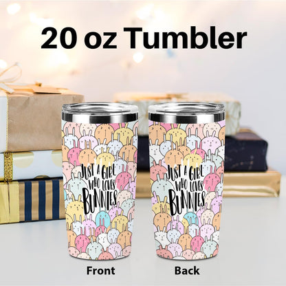 Funny Bunny Tumbler,Bunny Stuff 20 oz Stainless Steel Coffee Mug，Travel Cup，Insulated Cup with Lid for Car, Perfect Gifts for Girl Bunnies Lover Niece Friend Coworker Christmas Birthday