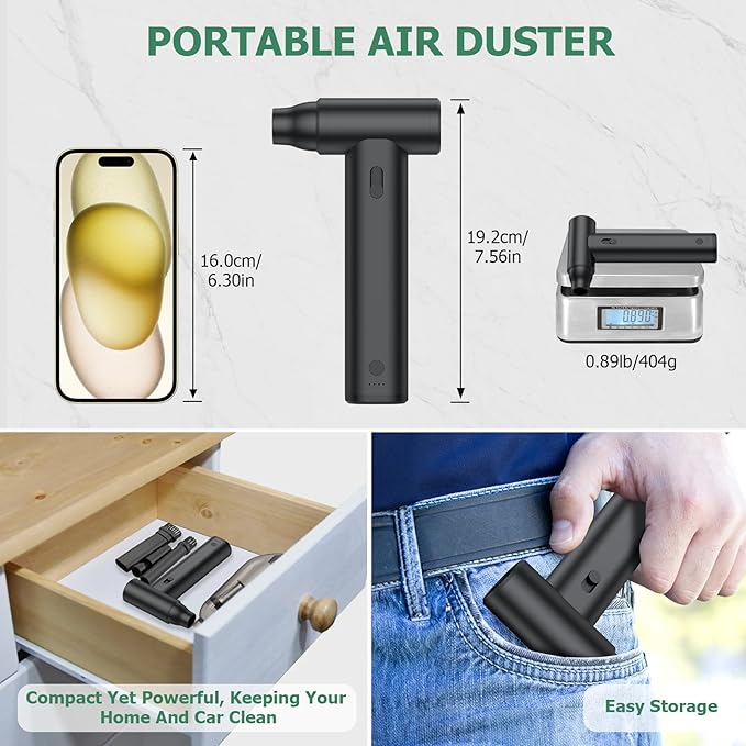 JiGiU 2 in 1 Electric Air Duster and Mini Vacuum 125000rpm Air Blower Compressed Air Duster Cordless Air Blower Electric Duster with 4 Nozzles for Keyboard Car Electric Devices Cleaning