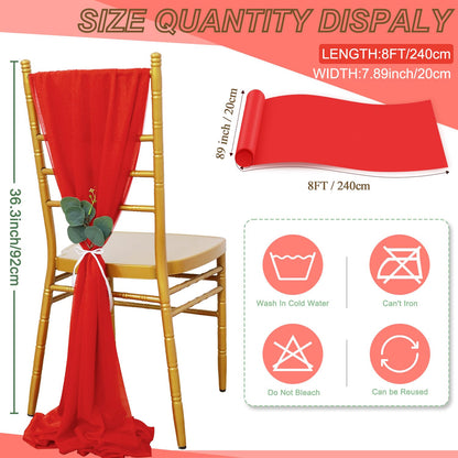 FUHSY Wedding Chair Sashes Upgraded 24 Pack 8FT Long Red Sashes for Chair Covers Aisle Decorations for Wedding Ceremony Sheer Chiffon Chairs Bows for Party Event Banquet Prom Decor