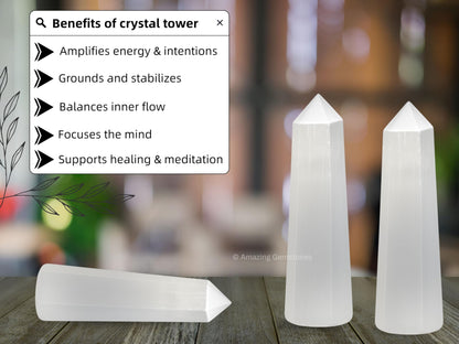 Amazing Gemstone Selenite Crystal Towers - Natural Healing Crystal Point Obelisk for Reiki Healing and Crystal Grid (3" to 4" INCH)