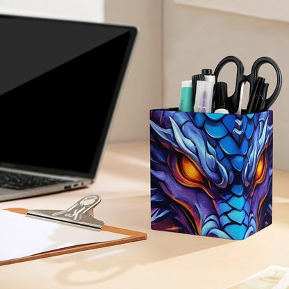 UTRSIFB Holder Cup Makeup Brush Storage Organizer, Waterproof Multifunctional Office Supplies, Pen Holder Square Leather Pencil Dragon