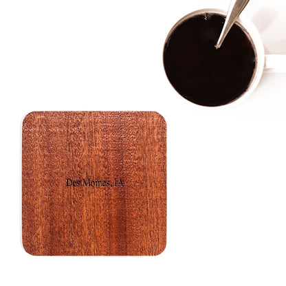 Des Moines, IA Map Coaster by O3 Design Studio, Set Of 4, Sapele Wooden Coaster With City Map, Handmade