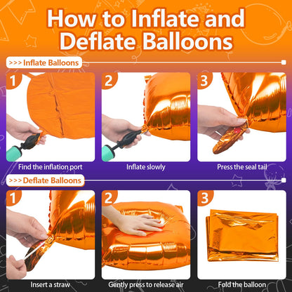 NISOCY 25PCS Orange Purple Black Square Foil Balloons Wall Backdrop Metallic Double Sided Orange Purple Black Balloons Tunnel Arch Kit for Halloween Birthday Graduation New Year Party Decorations