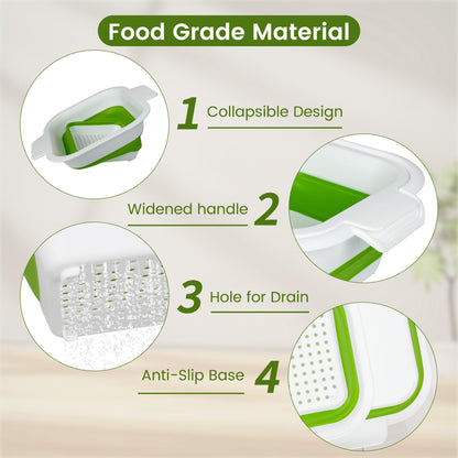 ROTTOGOON Collapsible Colander Set with Strainer Bowl, 2 in 1 Fruit Washing Basket with Strainer, 5 + 3 QT Plastic Colanders for Kitchen, Foldable Double Layered Colanders Bowl for Vegetable, Grey