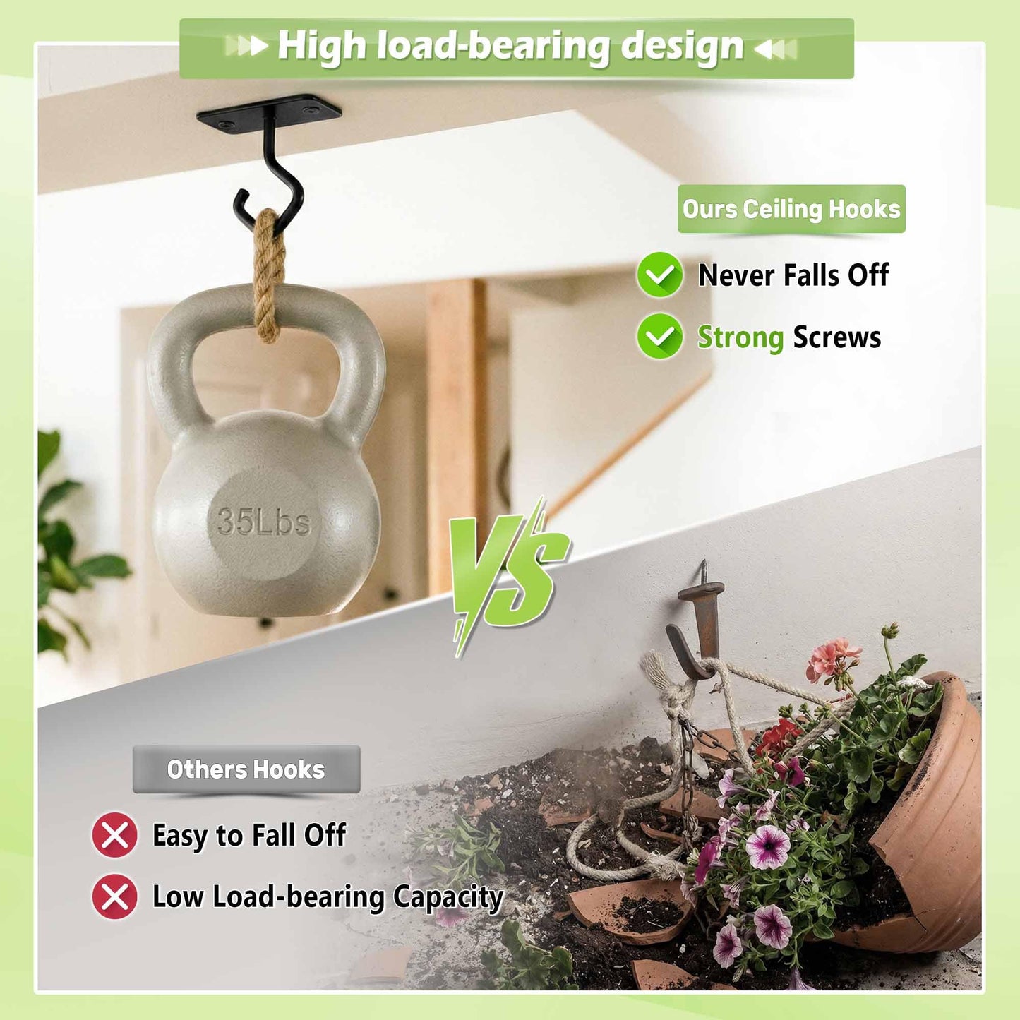 Lifyzoon Ceiling Hooks for Hanging Plants - 2.5 Inch Iron Plant Bracket 8 Pack, Metal Plant Hanger Wall Hooks for Plants, Lanterns, Light, Wind Chimes, Indoor&Outdoor Decoration Black