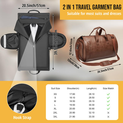 Wymulot Convertible Garment Bag, Carry on Garment Duffel Bag with Shoulder Strap, Men's Women's Travel Clothing Bag with Shoe Compartment, 2-in-1 Hanging Suitcase Suit Business Travel Bag (Brown)