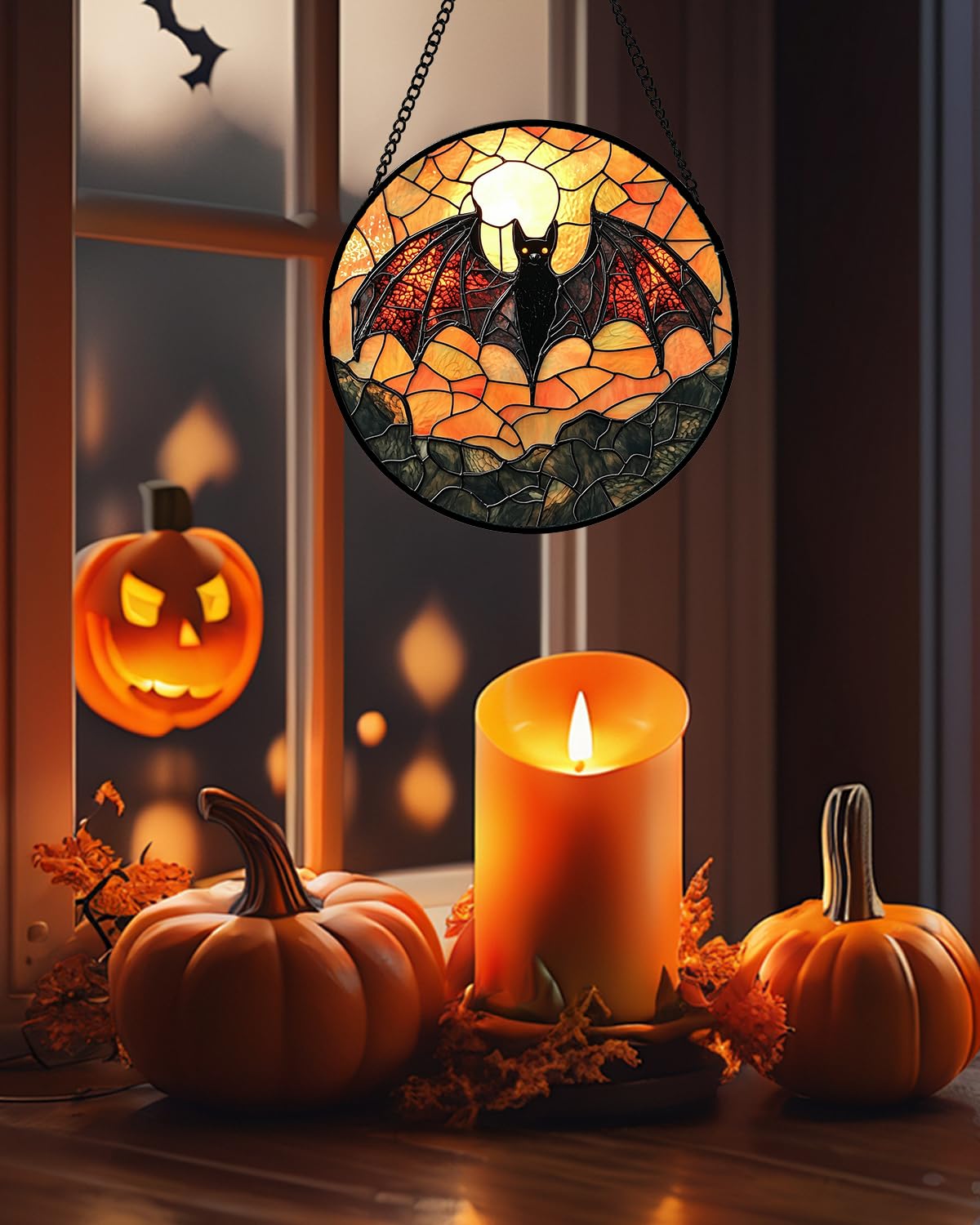AMDERVEN Stained Glass Window Hanging, Black Bat Sun Catcher for Door Home Decor Animal Suncatcher Christmas Mother's Day Birthday Gifts for Women Men Mom and Nana 11.8 in