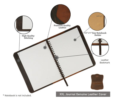 TheAntiq Large Leather Journal Cover for Hard Cover Notebook 8.5 x 11 - Handmade Rustic, Full Grain Leather Journal Cover Notebook Refillable (Brown)