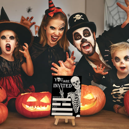 Whaline 25 Sets Halloween Invitations with Envelopes Stickers Black Dancing Skeleton Invitation Cards Blank Invites for Birthday Party Supplies, 5 x 7 Inch