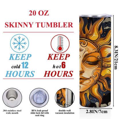 Mystical Boho Moon Sun Tumbler Stainless Steel Insulated Tumblers 20 oz Coffee Mug Thermal Travel Cup with Lid for Home Office Car, Witchy Tarot Gifts Boho Halloween Christmas Friendship Birthday Gift