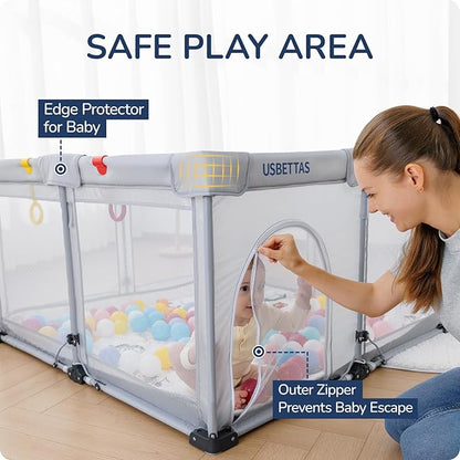 Foldable Baby Playpen, 1-Minute Setup, Lightweight Portable Playpen with Carry Bag, 50"x50" Indoor Outdoor Safty Play Yard for Babies & Toddlers, Light Gray
