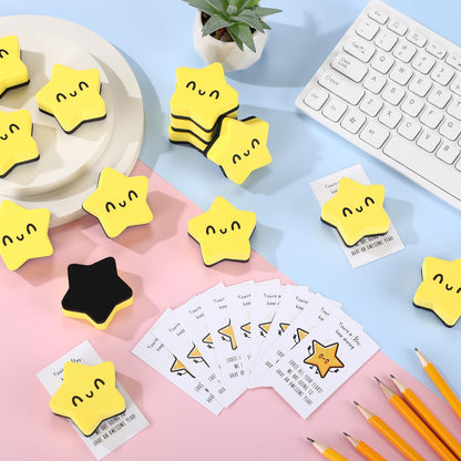 Lincia 36 Sets Smile Face Magnetic Dry Erase Whiteboard Erasers with Motivational Cards and Bags Gifts Bulk for Classroom Prize Teachers