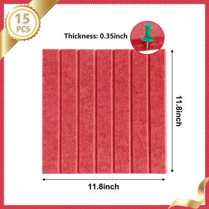 15 Pack Felt Bulletin Board, 35" x 59" Large Red Pinboard with 30 Push Pins, Felt Pin Board, Self-Adhesive Cork Board Tiles for Home, Office Walls, School Classroom Message Photos Display