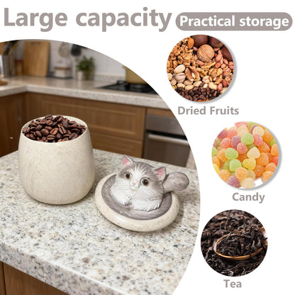Terramason Marble Jar Cat Storage Container with Removable Lid Brown Candy Miscellaneous Goods Canister Home Decor Gift