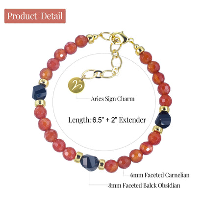 Ayriwoyi Aries Zodiac Bracelet for Women Carnelian Black Obsidian Healing Stone Beaded Bracelet Constellation Horoscope Jewelry Gifts for Women