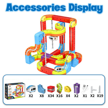Electric Magnetic Train Toys Set- Flexible Race Track for Kids 3 4 5 6 7 8,stem Gravity Magnetic Roller Car Track for Toddlers,3D Infinity Cube Track Learning Gift Anti-Gravity Design,88 Pcs/2 car