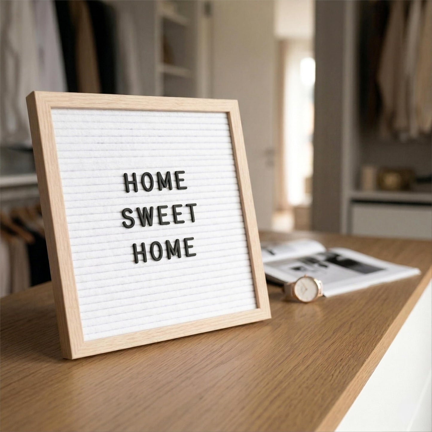 C CRYSTAL LEMON White Felt Letter Board 10x10 Inch with 336 Letters, Numbers & Symbols, Wood Frame Message Board with Easel Stand & Wall Hanger for Home, Office, Classroom & Announcements