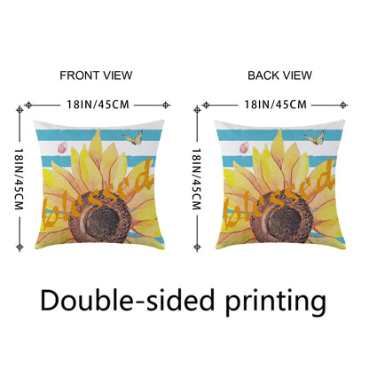 Mimkus Sunflower Pillow Cover 18 x 18 Inch Set of 4 Spring Summer Throw Pillow Covers Floral Double-Sided Printing Blue Cushion Cover for Sofa Home Decor