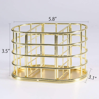 Nugorise Pen Holder, 3 Compartment Metal Pencil Holder Stationery Organizer, Decorative Desktop Storage Holder for Office Supplies, Gold