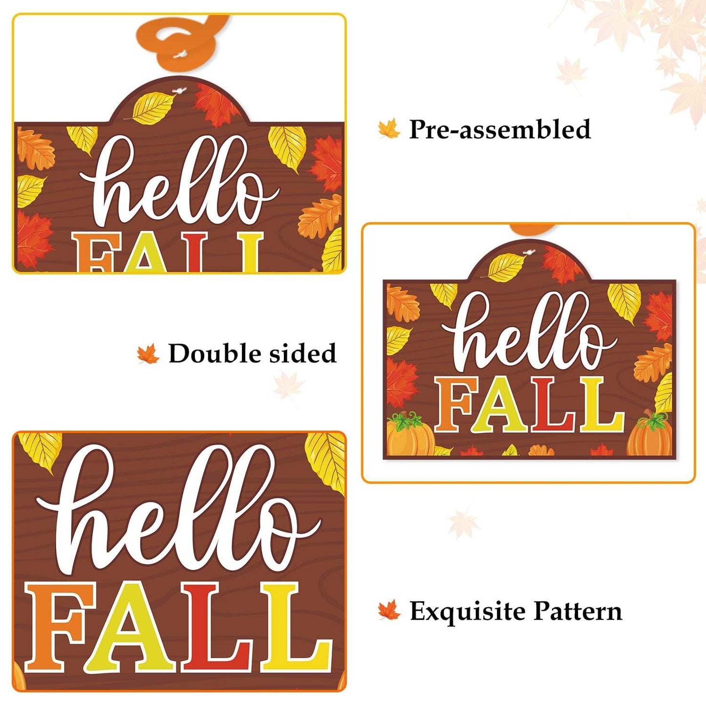 36CT Autumn Hello Fall Party Hanging DecorationsFoil Swirls Pumpkins Maple Leaves Acorns Harvest Thanksgiving Photo Props Ideas Ceiling Door Whirls Streamers Supplies