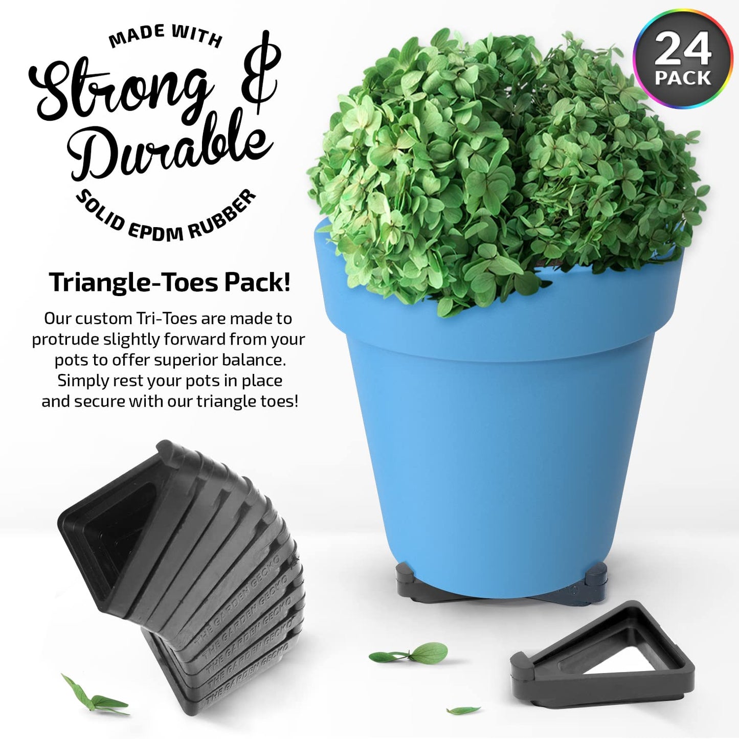 The Garden Gecko Pot feet for Outdoor Plant pots and Flowers, Solid Rubber risers with a Custom Non-Slip Surface Grip | 24 Triangle Hollow Pot-Toe Pcs