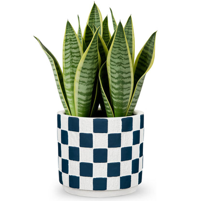Nature Crafted 5.5 inch Ceramic Plant Pots with Drainage Hole Silicone Plug, Checker Ceramic Planters Flower Planter for Indoor Outdoor Home Garden Patio Office Gardening Desktop Windowsill, Blue