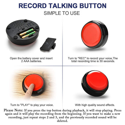 Record Talking Button Easy Button Recording Voice Button Funny OfficeToys Multifunctional Dog Buttons Talk for Communication-Classroom-Friendly Recordable Sound Buttons Buzzer Button（Black+Red