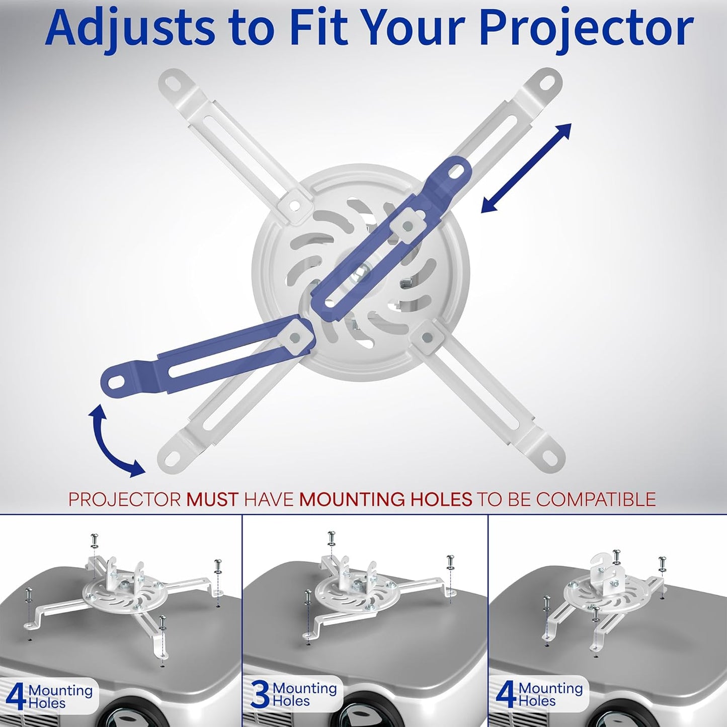 VIVO Universal Extending Ceiling Projector Mount, Height Adjustable Projection, White, MOUNT-VP02W