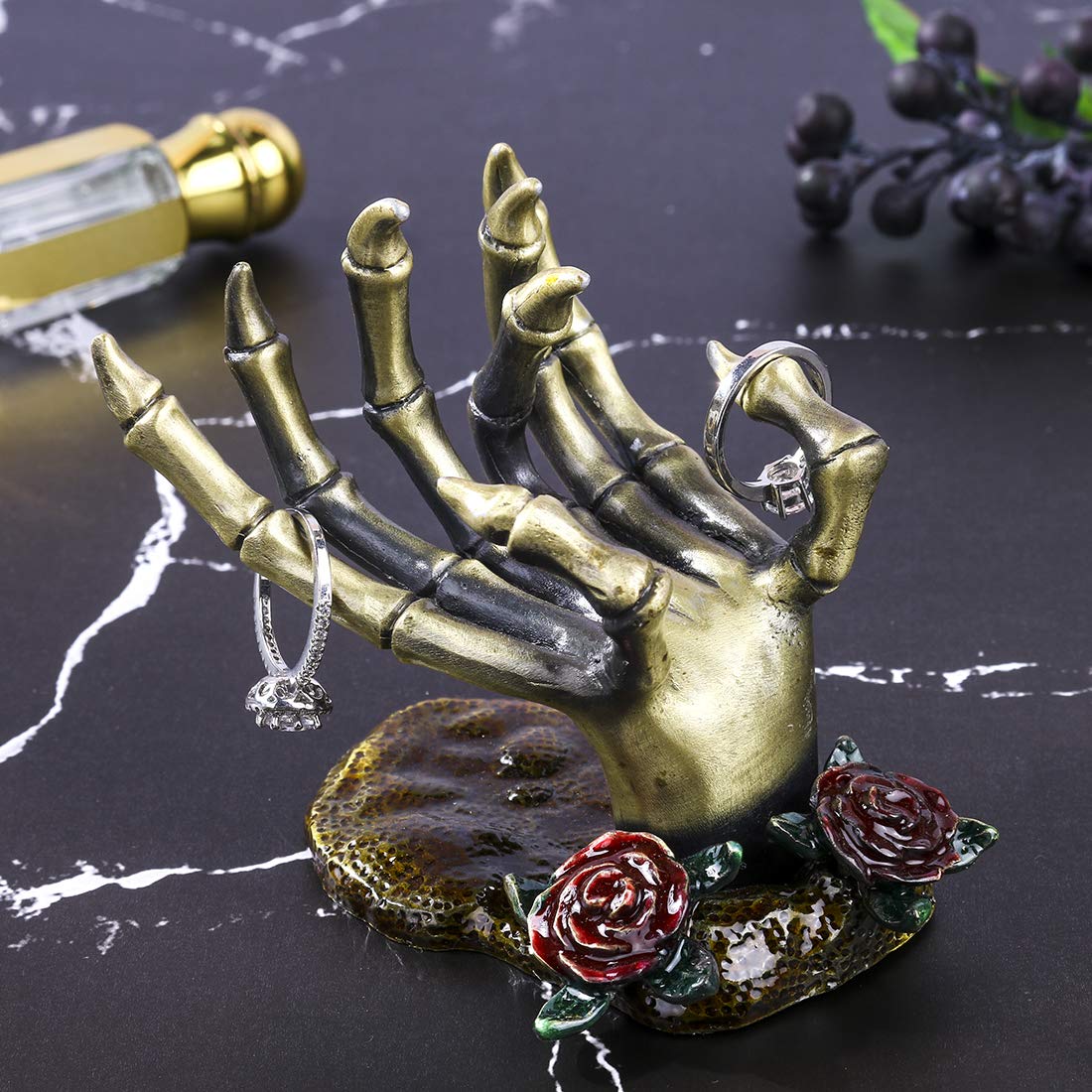 YU FENG Gothic Rose Skeleton Hand Jewelry Holder for Halloween Decor Rings Necklaces and Jewellery Accessories Hand Form Display Holders for Women Gift