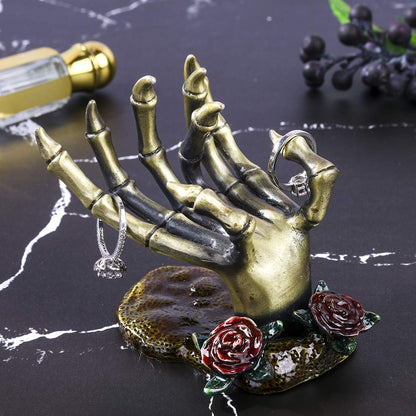 YU FENG Gothic Rose Skeleton Hand Jewelry Holder for Halloween Decor Rings Necklaces and Jewellery Accessories Hand Form Display Holders for Women Gift