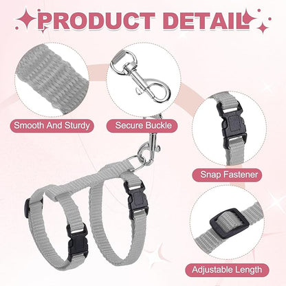 Rabbit Harness and Leash, Escape Proof Bunny Cat Leash Small Animal Harness Soft Adjustable Buckle(2Pcs, Beige/Gray) for Bunny Kitten Cats Puppies Walking Hiking Training