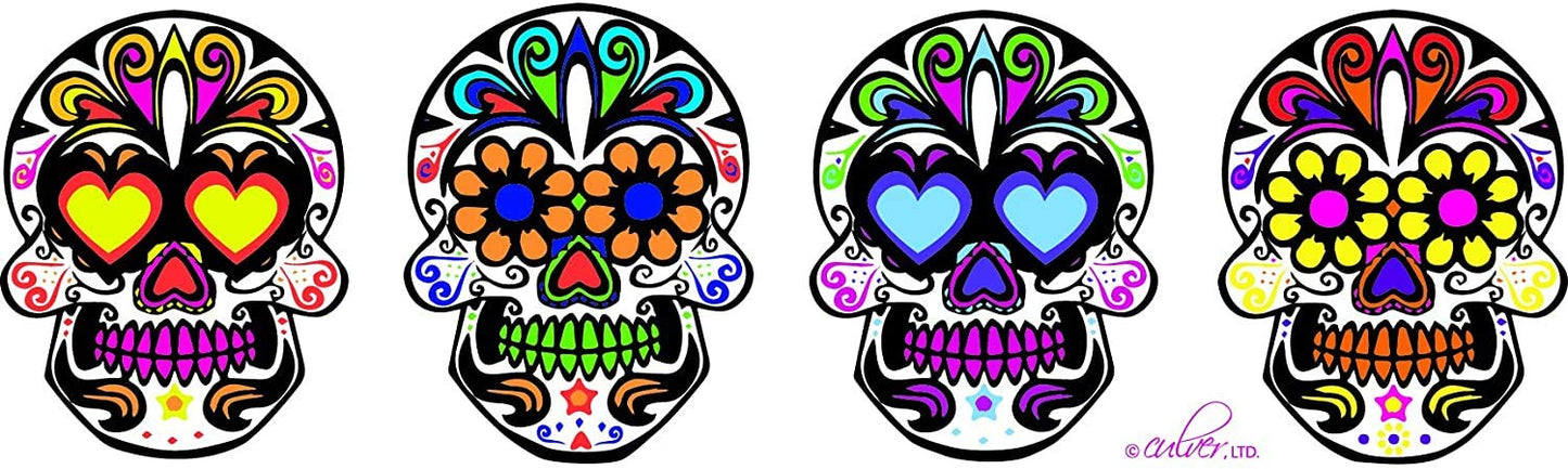 Culver Festive Sugar Skulls Decorated Double Old Fashioned Tumbler Glasses, 13.5-Ounce, Gift Boxed Set of 2 (Frosted)