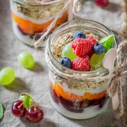 SHOWIN Overnight Oats Containers with Lids, 16oz Glass Jars with Lids 4 pcs, Taffy, Wide Mouth Mason jars for Salad, Yogurt, Snacks, Meal Prep
