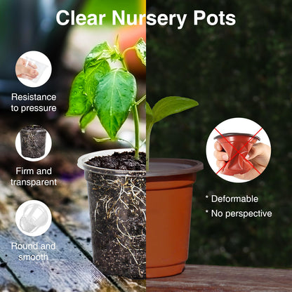 Bonviee 36 Packs 7/5/4/3.5 Inch Clear Nursery Pots for Plants, Reinforced Clear Nursery Pots with Drainage Hole,Transparent Plastic Plant Pot Seedling Planter Seed Starter Flower