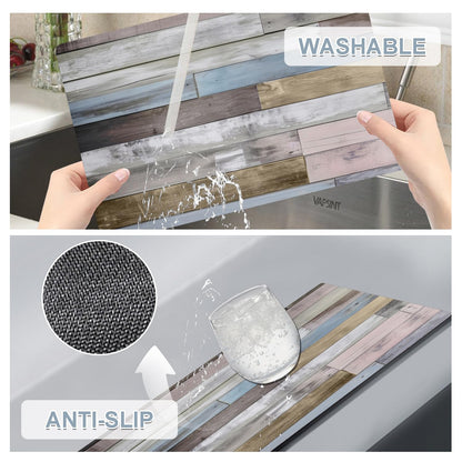Farmhouse Placemats Set of 4 - Driftwood Faux Leather Heat Resistant Placemat for Dinner Table, Non-Slip Waterproof Oil-Proof Washable Reusable for Indoor Outdoor Kitchen Decor, 15.75In*11.81In