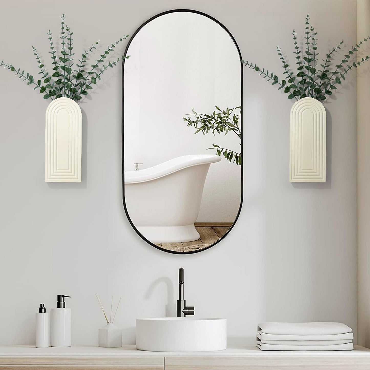 Wooden Wall Art Decor: Wall Vases for Indoor Artificial Plants & Flowers, Wood Wall Hanging Planters for Home Decor - Bathroom, Living Room, Bedroom, Patio (White)